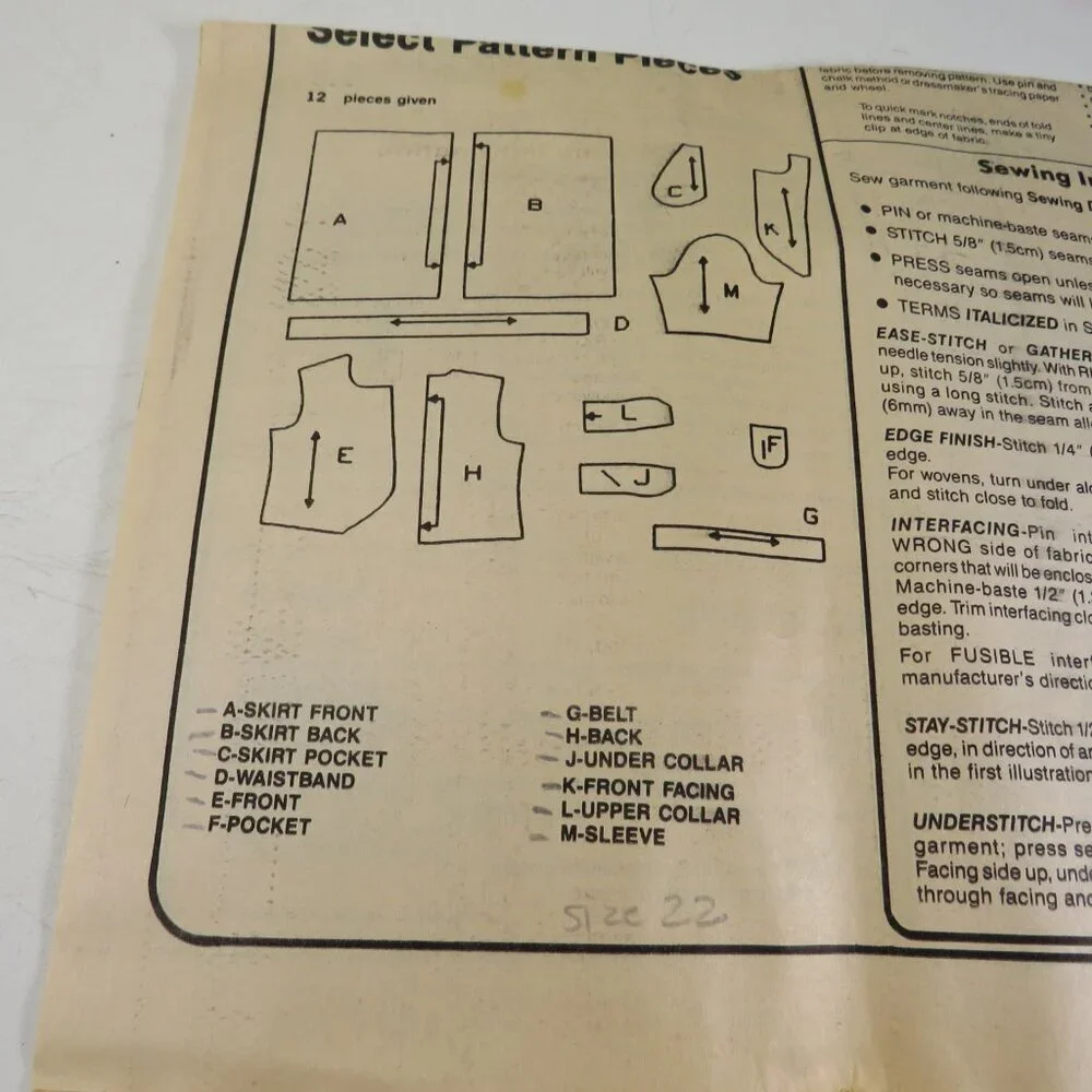 Simplicity 9650 clothing pattern top & skirt size 16-22